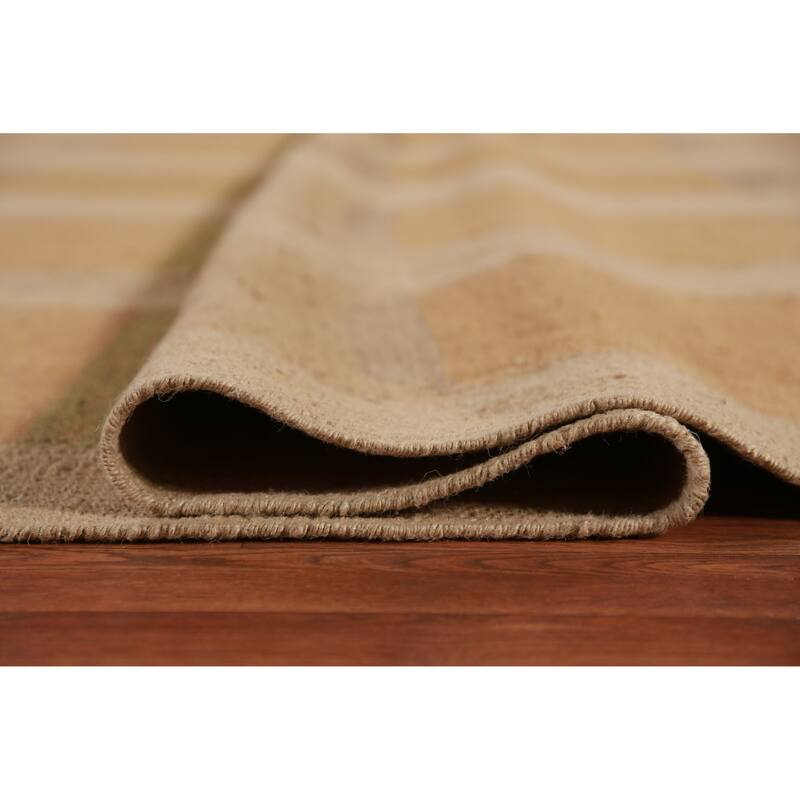 Hand Woven Oriental 100% Jute Carpet Southwestern Modern Peach Kilim Area Rug - 14' 1'' X 9' 11''