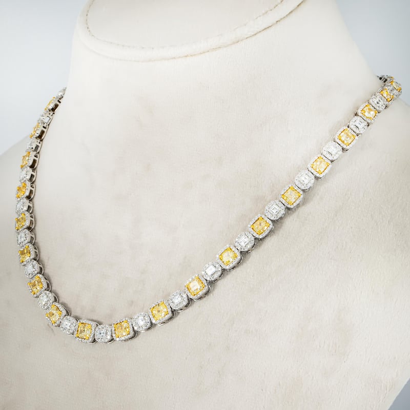 House Of Leon 14K White Gold Canary Yellow Diamond Square Link Chain 28.72ct