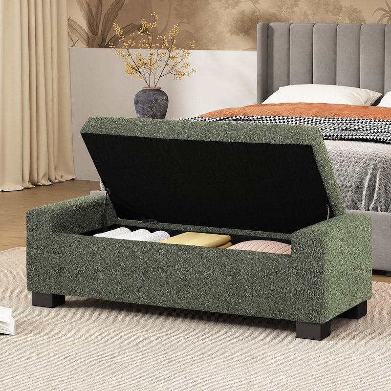 50" Ottoman Bench in Textured Fabric, Rectangular Design with Hinged Lid for Seating, Footrest, and Hidden Storage