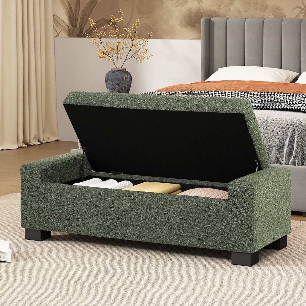 Fabric Upholstered Storage Ottoman with Flip-Top Lid