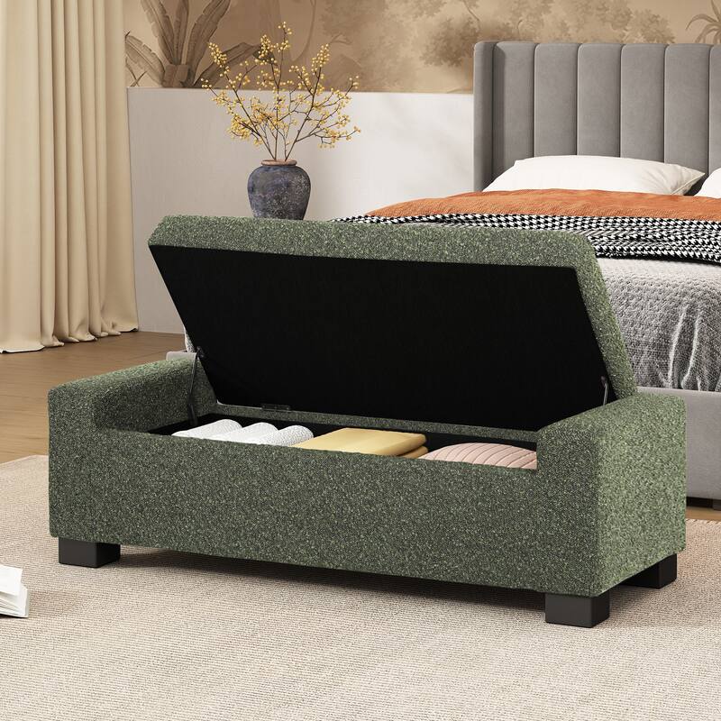 Roomfitters Upholstered Storage Ottoman Bench with Hinged Lid, Rectangular Accent Seat for Living Room or Bedroom