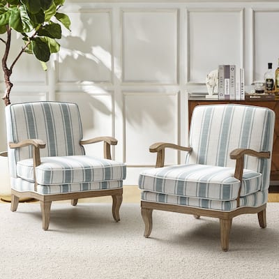 Rinaldo Farmhouse Upholstered Armchair with Solid Wood Legs Set of 2 by HULALA HOME
