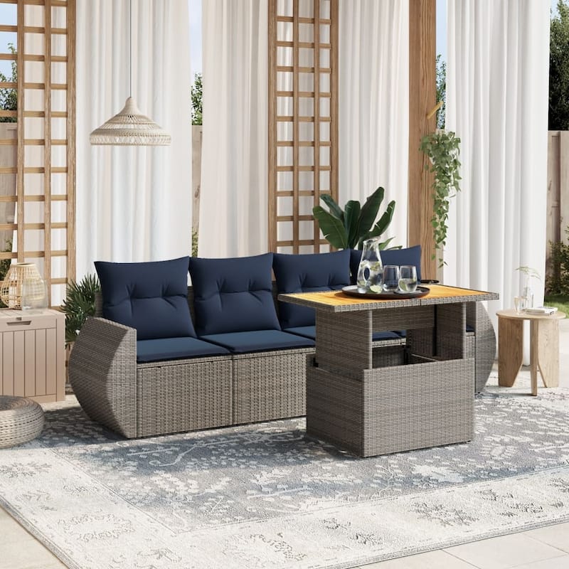 vidaXL Patio Sofa Set with Cushions Outdoor Furniture 5 Piece Poly Rattan - 27.6 x 24.4 x 27.2 - Grey