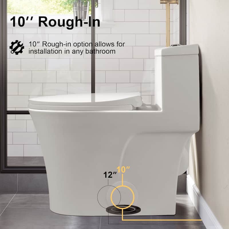 HOROW One Piece 10 Inch Rough In 0.8/1.28 GPF Dual Flush Elongated White WaterSense Toilet - N/A