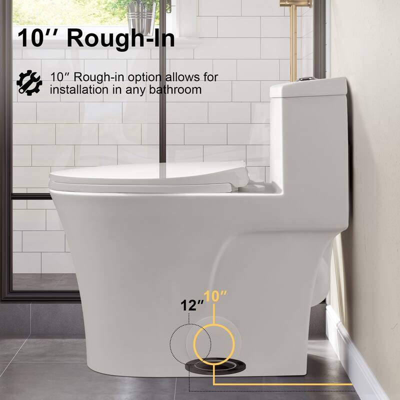 HOROW One-Piece 10 in. Rough-In 0.8/1.28 GPF Dual Flush Elongated Toilet in White
