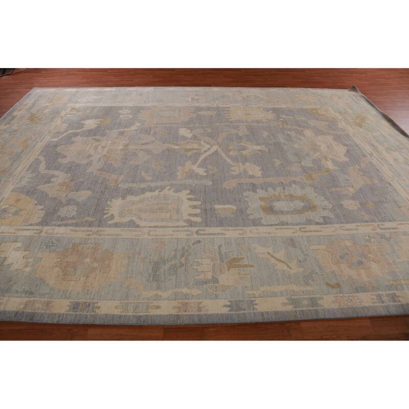Hand Knotted Oriental 100% Wool Carpet Transitional All-Over Greys & Charcoal Oushak Area Rug - 13' 9'' X 10' 1''