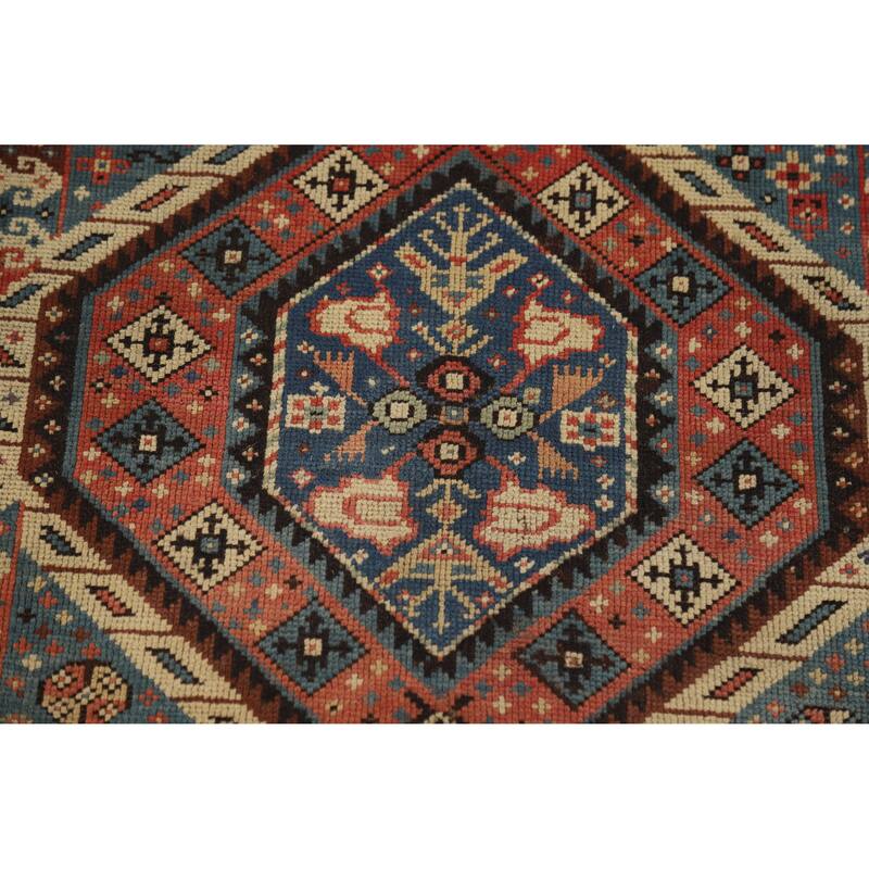 Hand Knotted Oriental 100% Wool Carpet Traditional Tribal Navy Blue & Blues Kazak Area Rug - 8' 6'' X 3' 8''