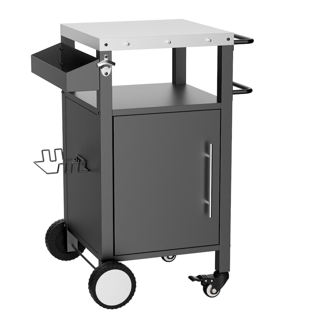 Grill Cart with Patio Furniture, Rolling Bar Cart Outdoor BBQ Cart with Hooks and Spice Rack for Grilling Accessories