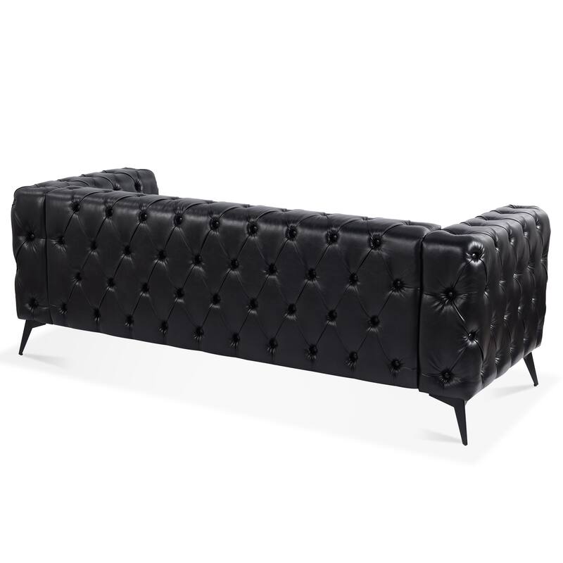 PU Leather Upholstered 3 Seater Sofa, Tufted Sofa with Removable Cushions & Square Arms, Lounge Sofa Chair with Iron Legs