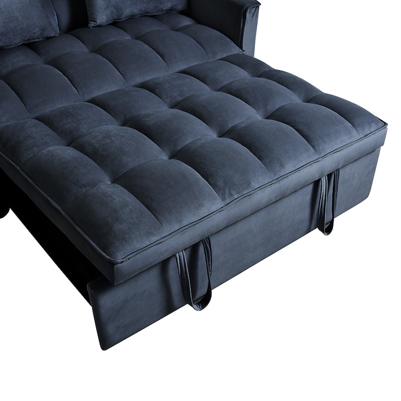 3 in1 Loveseat Convertible Pull-out Sleeper Sofa Bed, Adjustable Backrest Velvet Loveseat Futon Sofa with Pillows, Pockets