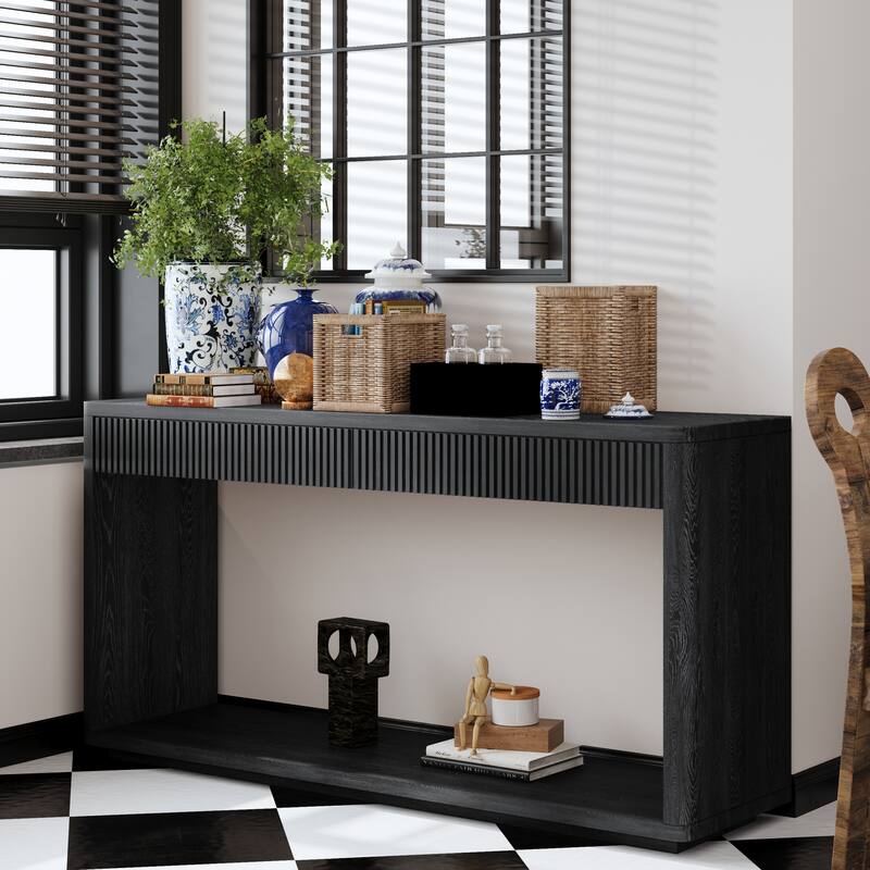 60" Modern Fluted Console Table with 2 Drawers for Living Room