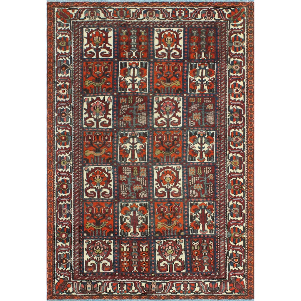 Fine Vintage Bakhtiari Lindy Burgundy/Ivory Rug - 4'8" x 6'9"