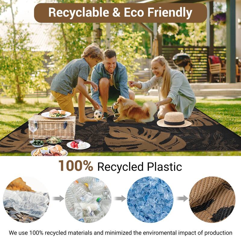 Outdoor Rug Waterproof Reversible Rug Modern Leaves Plastic Straw Area Rug