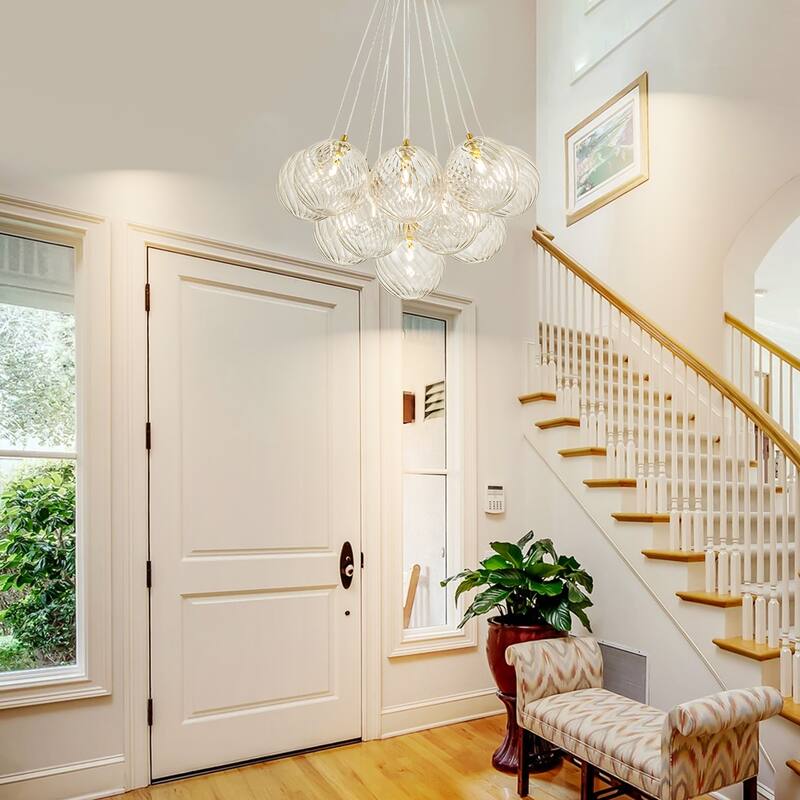 13/ 19-Light Modern Glam Gold Sputnik Cluster Swirled Glass Globe Bubble Chandelier for Dining Room