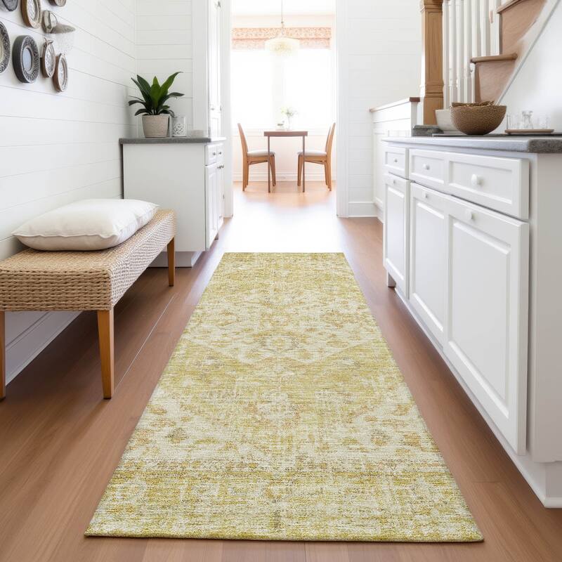 Premium Washable Super Soft Vintage Traditional Mayfield Rug - Gold - 2'3" x 7'6"