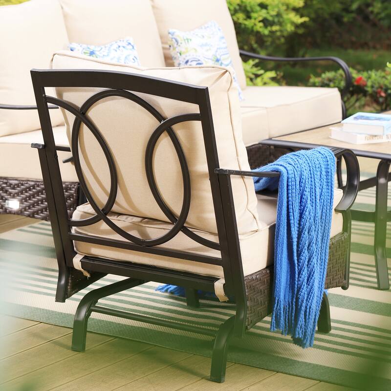 MAISON ARTS Patio Dining Swivel Chairs Set of 2/4 Framed E-Coating Steel and Rattan with Deep-seating and Back Cushions