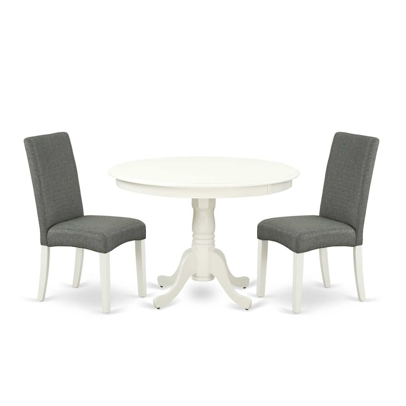 HomeStock 3-Pc Linen White Finish Solid Wood Top-Round Dining Room Set-Seats 4