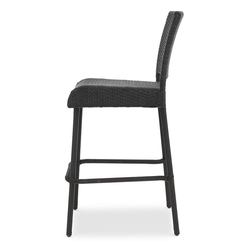 Set of 2 Wicker Bar Stool, Patio Outdoor High Chair, Cafe Counter Stool, Bistro Bar Chair, Island Chair, High Back Bar Stool