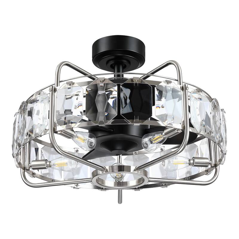 23" Modern 3-Blade Crystal Caged Chandelier Ceiling Fan with Remote