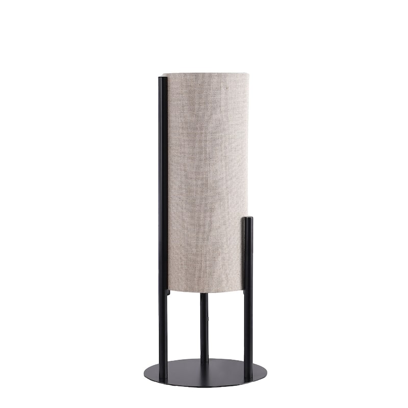 Black Metal Bedside Lamp with Beige Linen Cylinder Shade and Inline Switch - 8.75” x 8.75” x 22” (D x W x H) - Black-Beige