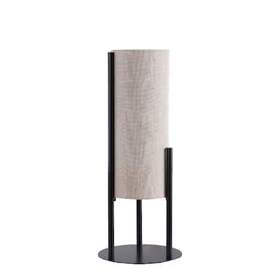 Black Metal Bedside Lamp with Beige Linen Cylinder Shade and Inline Switch - 8.75” x 8.75” x 22” (D x W x H)