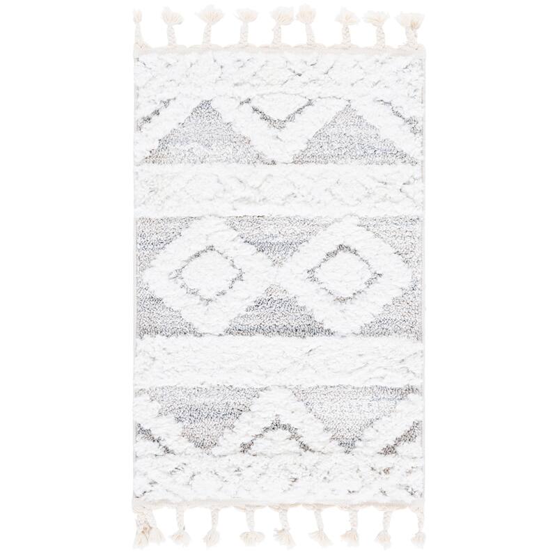 SAFAVIEH Moroccan Tassel Shag Marybelle 2-inch Thick Rug - 2'3" x 4' - Ivory/Beige