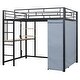 preview thumbnail 7 of 77, Twin/Full Size Loft Bed with Bulit-in Desk and LED Light, Metal Loft Bedframe with Wardrobe, Storage Shelves and Power Outlet