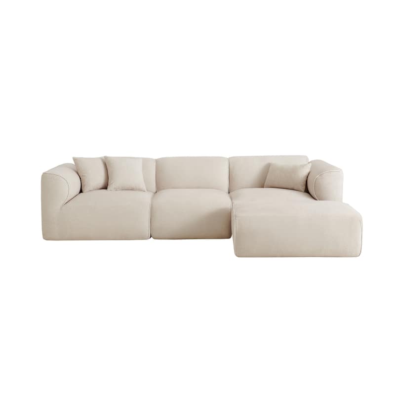 122.1" Velvet Sectional Sofa with Ottoman & Pillows
