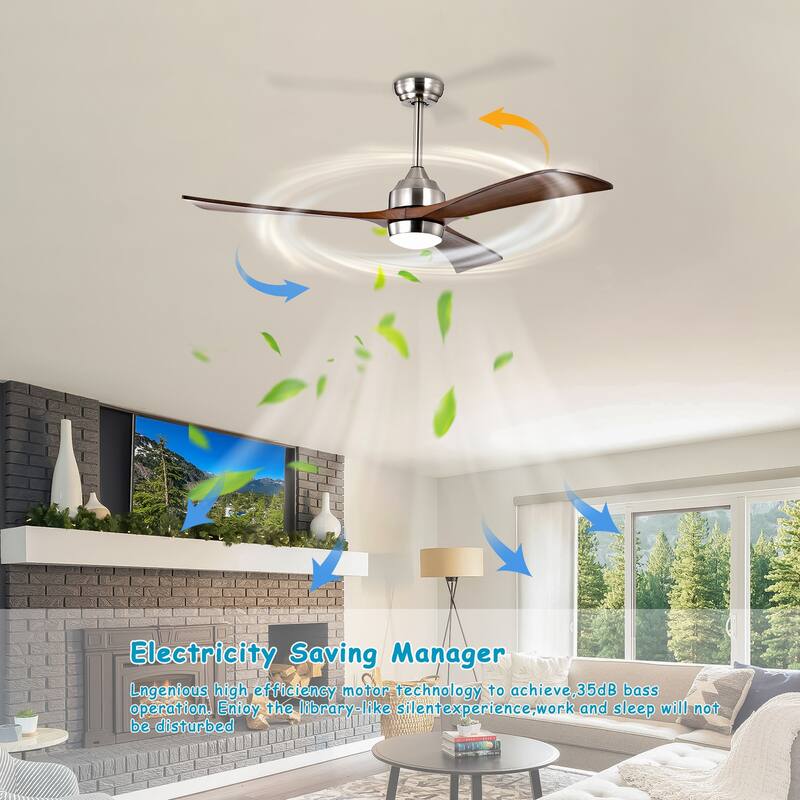 52 in. Smart Indoor Ceiling Fan with Integrated LED with 3 Wood Blade and Remote Control