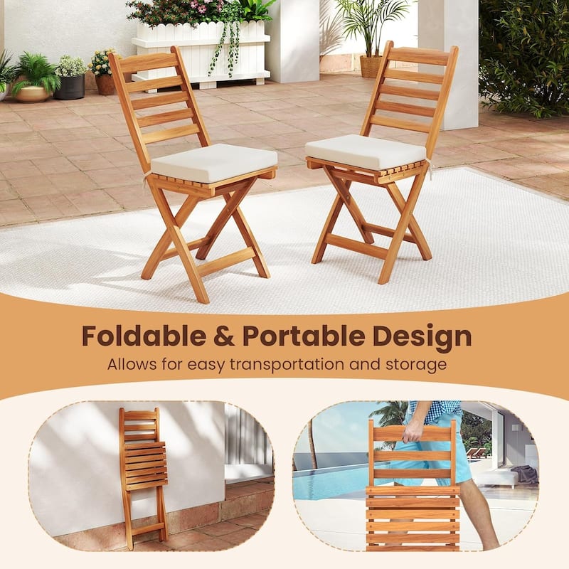 2/4PCS Patio Folding Chairs Acacia Wood Dining Chairs Outdoor Seating