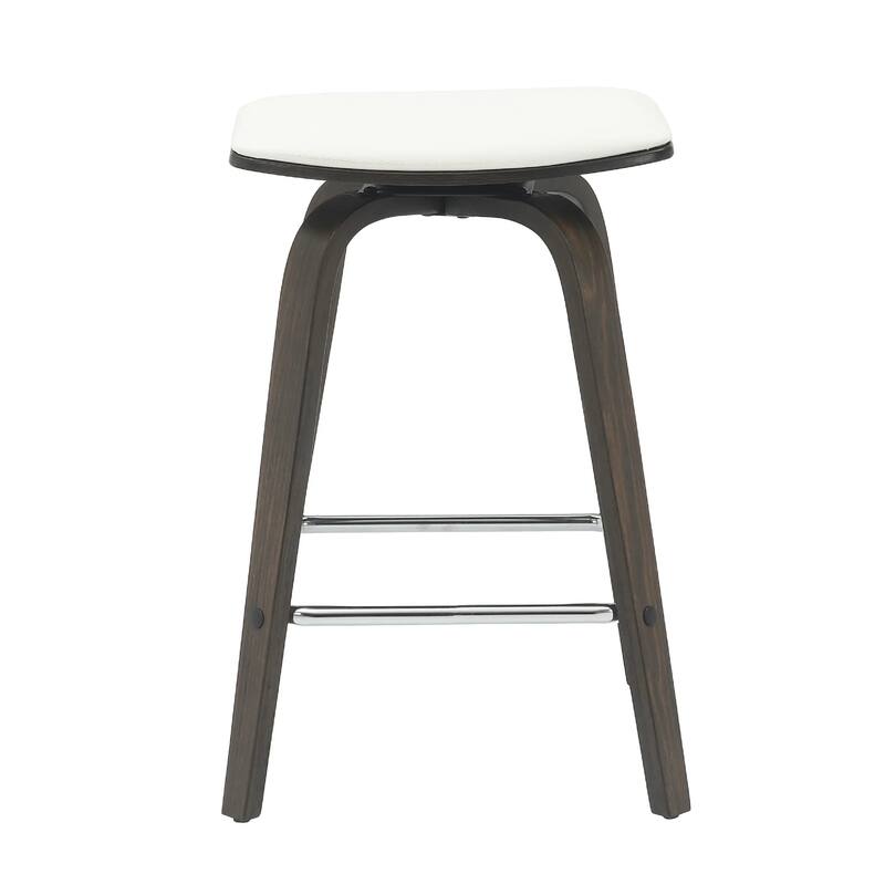 Pelya Leather Swivel Square Counter Stool with Wood Legs and Chrome Footrest for Kitchen Island or Dining Area Set of 2