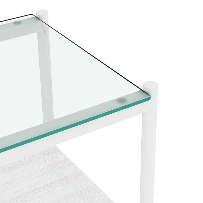 Set of 2 Rectangle End Table, Tempered Glass Tabletop with MDF layer, Modern Table for Living Room, Transparent Glass