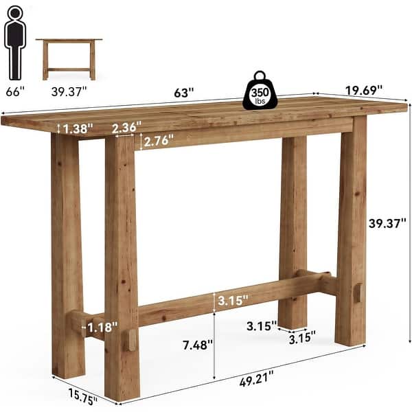 Solid Wood Bar Table, 63" Counter Height Pub Table for Kitchen, Home Bar - Natural Wood
