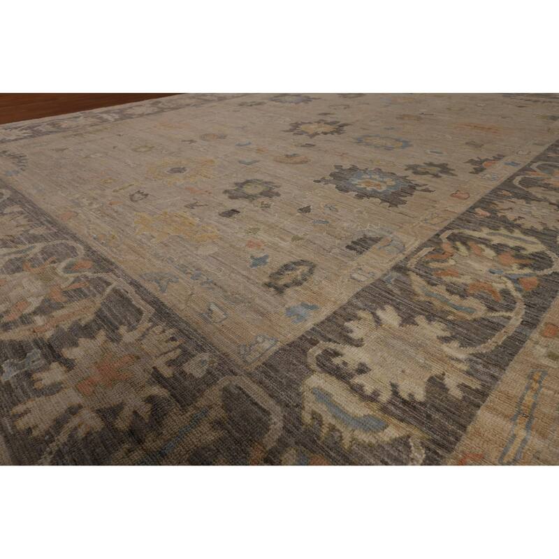 Beige Vegetable Dye Oushak Turkish Area Rug Hand-Knotted Wool Carpet - 9'4"x 11'10"
