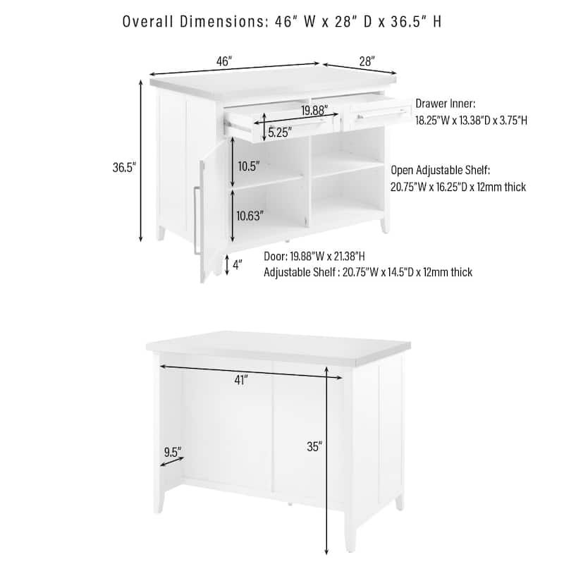 Crosley Silvia Stainless Steel Top Kitchen Island - 28"d x 46"w x 36.5"h