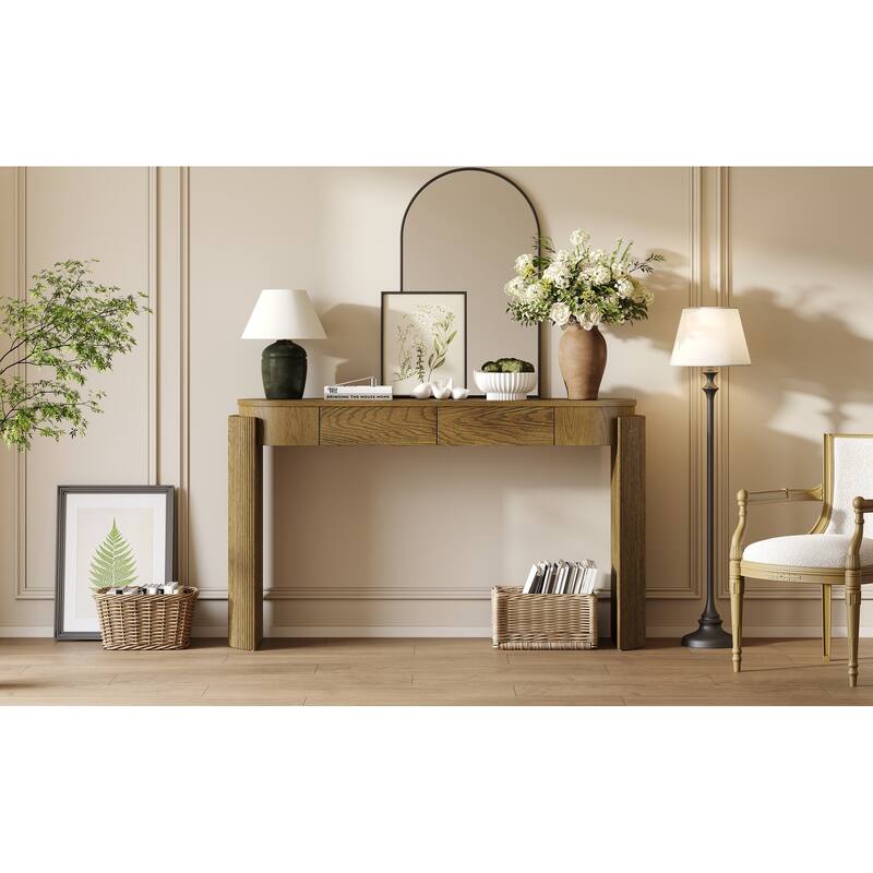 Console Table with Fluted Design - Pine Wood