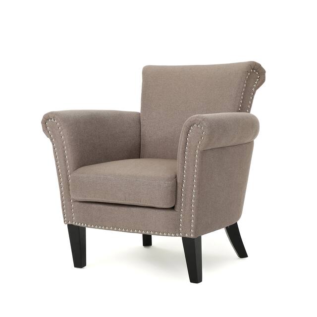 Brice Contemporary Scroll Arm Club Chair with Nailhead Trim by Christopher Knight Home