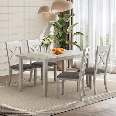 Farmhouse Wooden Dining Room Set, Solid Oak Wood Dining Table and Chairs Set