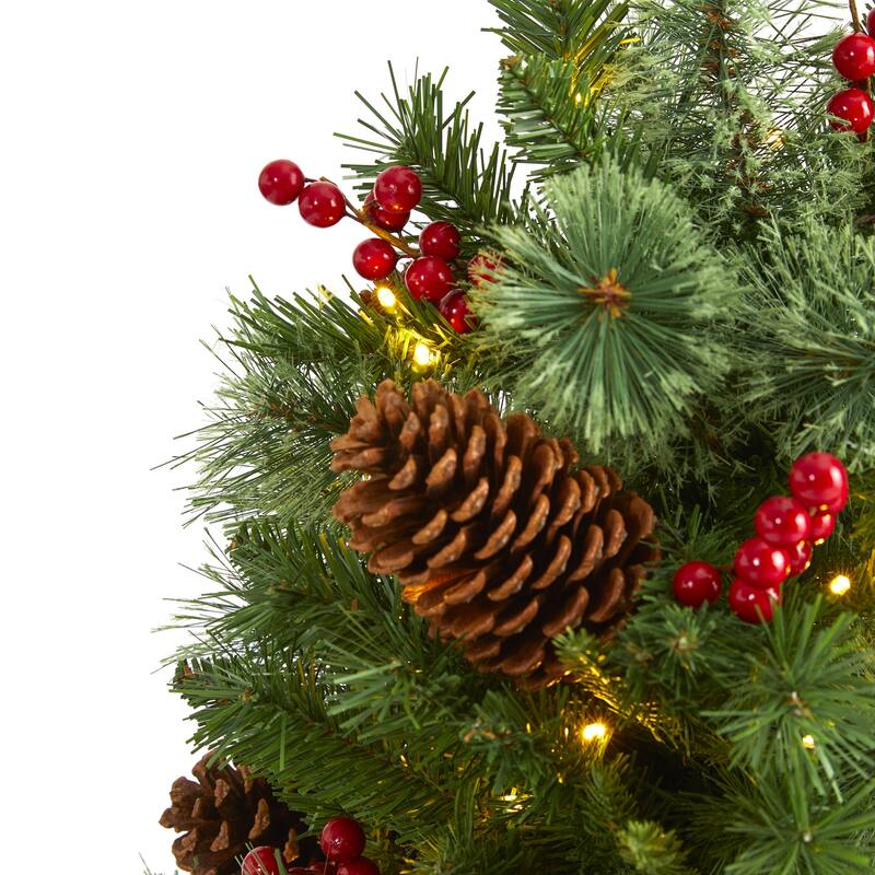 4’ Norway Cone Berry Pine Artificial Christmas Tree Clear LED - 3 Foot