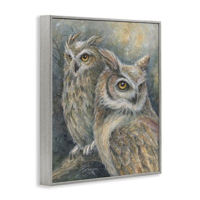Stupell Neutral Feathered Owl Pair Framed Giclee Art Design By Jody Bergsma