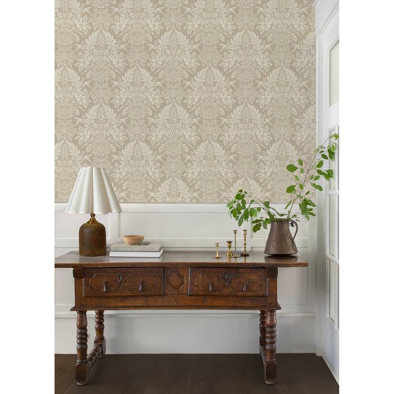 Chris Loves Julia x A-Street Prints Finch Neutral Woodland Damask Wallpaper