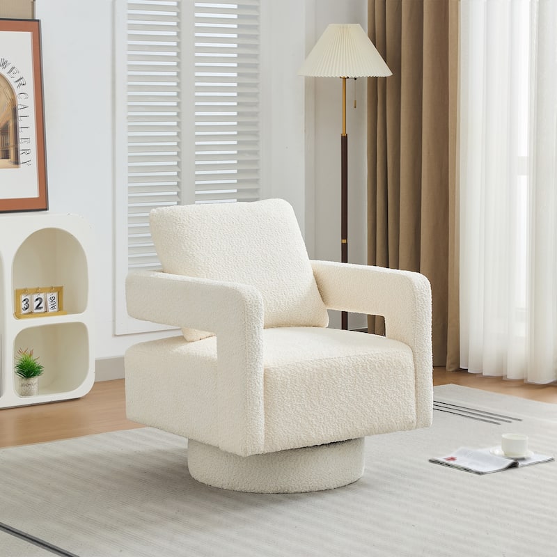 Roomfitters 29.13" Square Swivel Accent Chair, Modern Open Back Boucle Lounge Club Chair, 360° Rotation - Beige