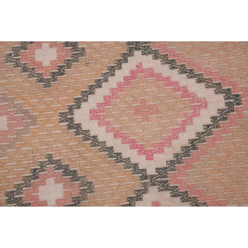 Hand Woven Oriental 100% Wool Carpet Southwestern Tribal Peach Kilim Area Rug - 9' 3'' X 5' 1''