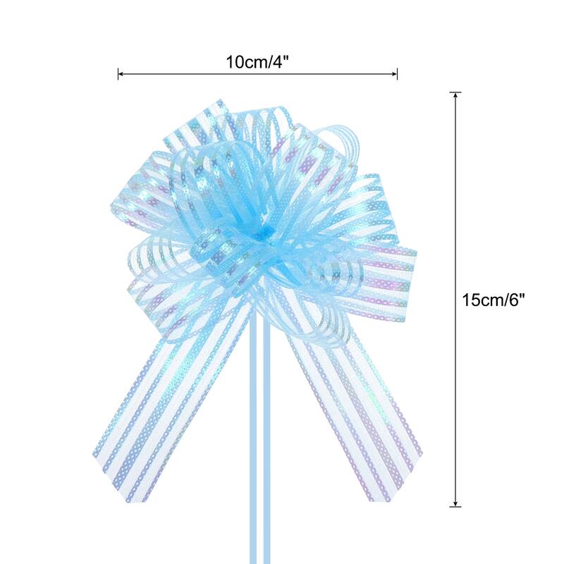 15pcs 6" Large Organza Pull Bow Chiffon Gift Wrapping Bows Ribbon - Light Blue - 4"