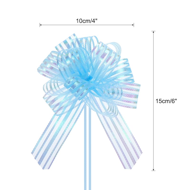5pcs 6" Large Organza Pull Bow Chiffon Gift Wrapping Bows Ribbon - Light Blue - 4"