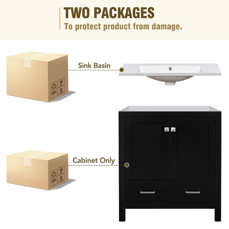 GDFStudio - Aurora Wood & Ceramic Bathroom Vanity Set with Sink and Divided Drawers