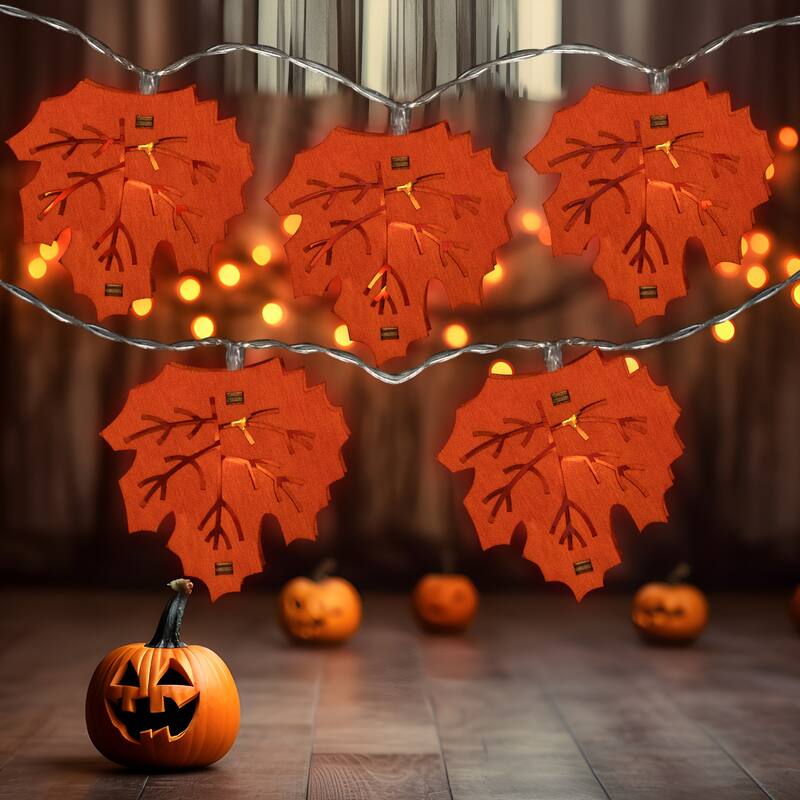 LED Maple Leaves Fall Harvest Fairy Lights - 4.5 ft Silver Wire - 10ct