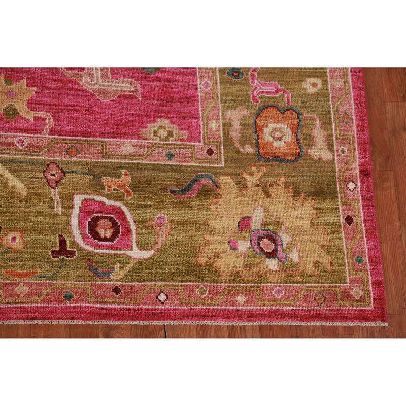 Hand Knotted Oriental 100% Wool Carpet Transitional All-Over Pink Oushak Area Rug - 9' 8'' X 8' 0''
