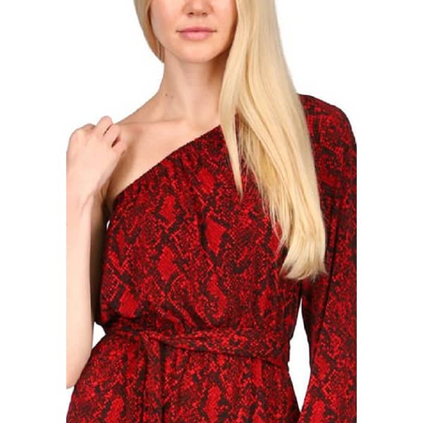 Michael Kors Women's One Shoulder Belted Python Tunic Top Red Size X ...