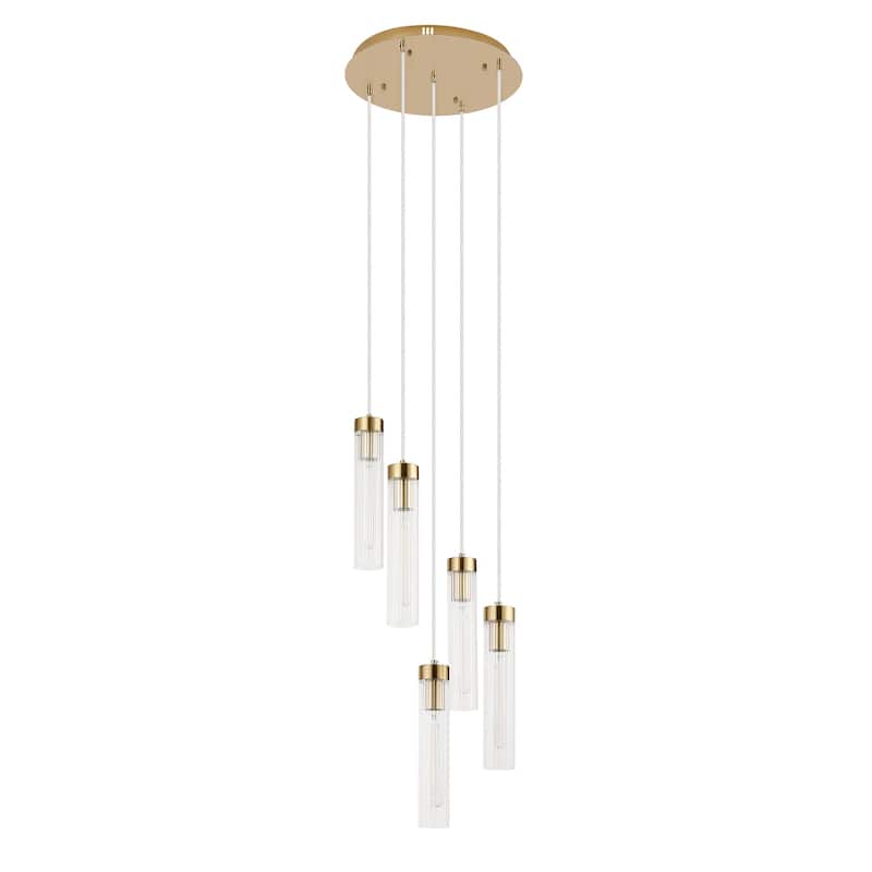 5-Light Cluster Chandelier with Clear Ribbed Glass Shades - N/A